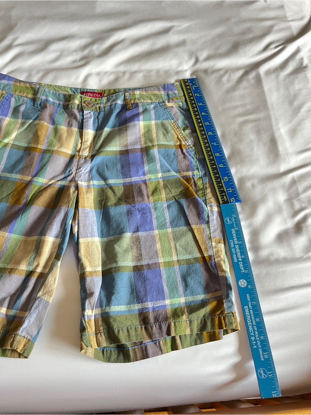 Merona Women Plaid Shorts Size 8 Cotton Blue Green Brown Casual Summer Chino - Picture 9 of 16